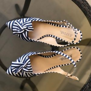 Blue & White striped sling back heels size 6.5